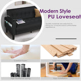 TYBOATLE Sofa Couch 62" W Loveseat w/ 2 USB Charger Ports & 2 Cupholders, Mid-Century Modern Black Faux Leather Tufted Small Love Seat Couches for Office,Compact Living Room,Bedroom,Apartment,Dorm TYBOATLE