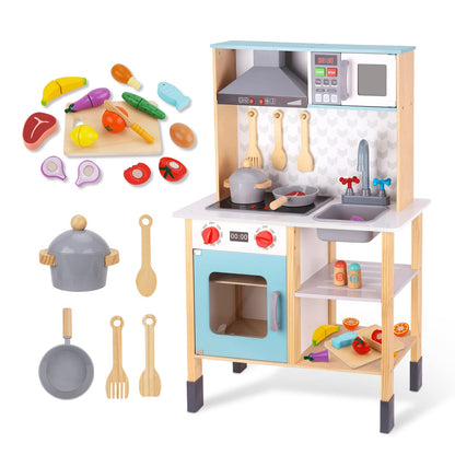 TOOKYLAND Kids Kitchen Playset, Play Kitchen Set for Kids with Real Light & Sounds, Cutting Play Food, Vegetables& Fruits, Kids Play Kitchen for Toddlers - WoodArtSupply