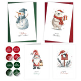 Merry Christmas Cards Boxed with Envelopes, Set of 20 Watercolor Designs Cards - 4x6 Inches Bulk Christmas Cards with Envelopes & Matching Stickers, Smudge-resistant Heavy Duty Cardstock Paper Play