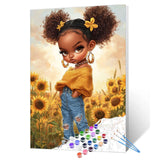 Tucocoo Cool Black Girl Paint by Numbers for Adults Beautiful Sunflowers Field DIY Paint by Number Acrylic Paint Canvas Little Girl Afro Painting Kits Art Home Wall Decor 16x20 Inch (Without Frame) Tucocoo