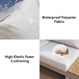 homary 6 Piece Aluminum & Teak Outdoor Sofa Set, Patio Conversation Sets Modular Outdoor Sofa with Fire Pit, Glass Wind Guard Ideal for Patios & Balconies, Light Gray homary