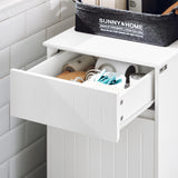 SoBuy Small Laundry Hamper Cabinet Tilt-Out, Bathroom Chest Storage Unit with Drawer, Hidden Basket White BZR110-W SoBuy