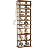 HOMEFORT 10-Tier Vertical Shoe Rack, Corner Shoe Tower, Double Rows 10 Tiers Shoe Shelf, Slim Shoe Storage Unit for 20 Pairs of Shoes, Shoe Stand for Entryway, Hallway, Closet (Rustic Brown) HOMEFORT