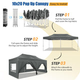 HOTEEL 10x20 Pop up Canopy Tent for Parties, Heavy Duty Easy Setup Tent with 6 Sidewalls, Outdoor Commercial Instant Gazebo for Wedding Event, with Roller Bag & Sand Bags, Grey(Hexagonal Frame) Hoteel