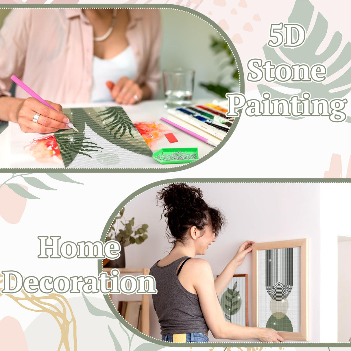 Trandraft 6 Pcs Diamond Art Paintings Kits 12 x 16 Inches Sage Green Boho Diamond Wall Art Accessories Abstract 5D DIY Crafts for Adults Home Wall Decoration Trandraft