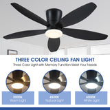 Surtime 48" Ceiling Fans with Lights-Low Profile Ceiling Fan with Light and Remote/APP Control,Flush Mount,DC Reversible,LED Dimmable Blakc Ceiling Fans for Bedroom,Indoor/Outdoor Patio Use Surtime