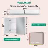 TokeShimi 30x26 Medicine Cabinet Mirror with Storage Tempered Aluminum Recessed or Wall Mounted Cabinet White with Stepless Adjustable Metal Shelves for Bathroom Vanity Modern Farmhouse TokeShimi