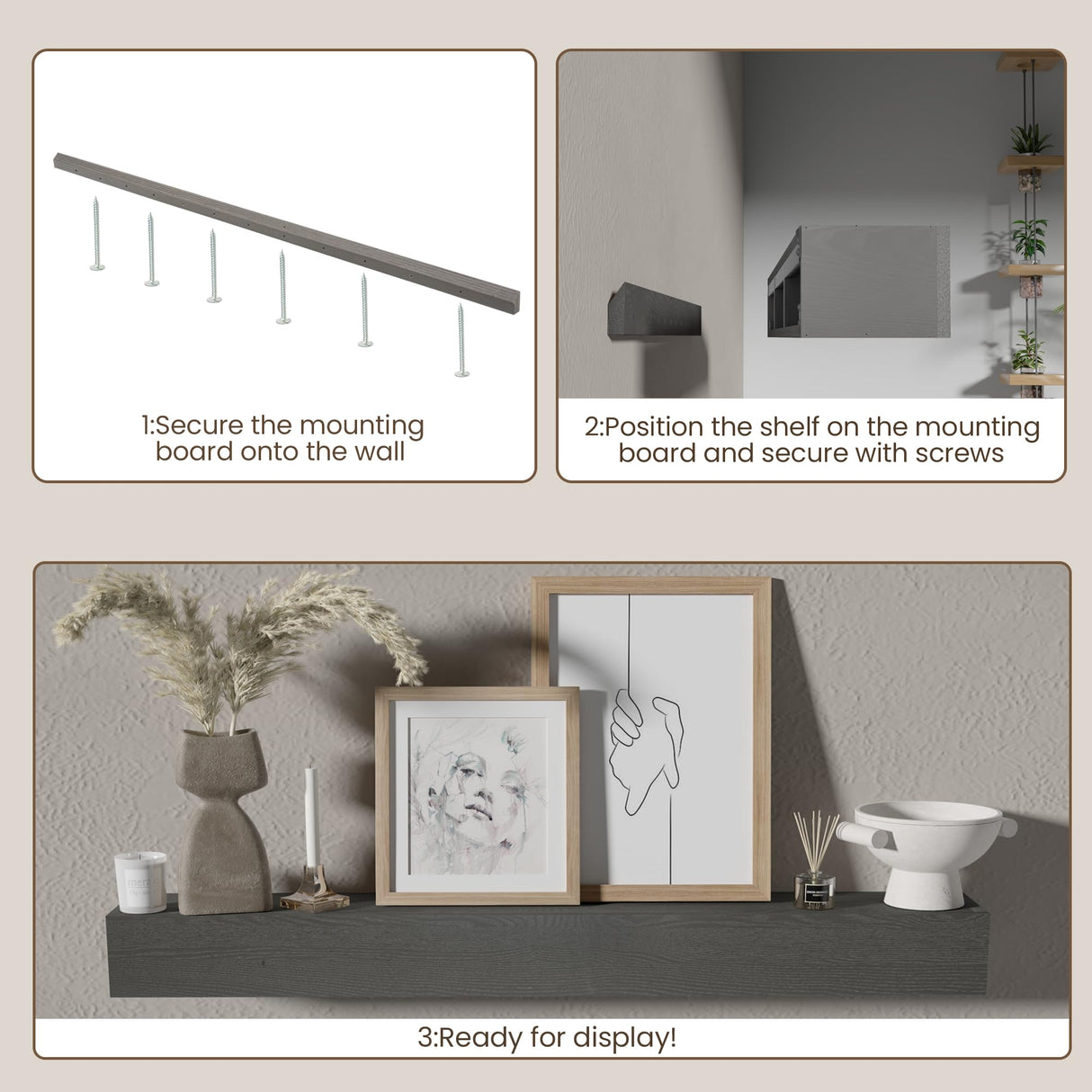 Heimlove Fireplace Mantel 60 Inch,Floating Fireplace Mantel Wood Shelf,Wall Mounted Rustic Wood Display Shelf for Home Decor,Rustic Traditional,Farmhouse Fireplace Mantel Shelves | 60"x 8"x 6" Heimlove