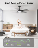 Vaczon 52 inch Black Ceiling fan with Light and Remote/APP, Ceiling Fans with Lights, 3CCT, Reversible 6 Speeds Quiet, Black Modern Ceiling Fan with Light for Indoor Outdoor Bedroom Patio Living Room Vaczon