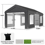 Raysfung Carport 12X20FT, Heavy Duty Car Port with Sidewalls, Carports Canopy, Portable Garage with Sandbags & All-Season Tarp, Outdoor Shelter for Car, SUV, F150, Truck, Boat (Gray) Raysfung