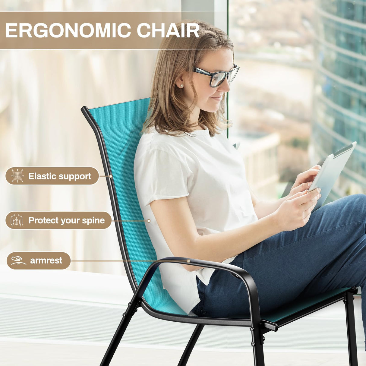 TLSUNNY Patio Dining Set 5 Pieces, All Weather Outdoor Furniture W/30"X 30" Table and 4 Stackable Textilene Chairs, Metal Table and Chairs for Lawn, Garden, Poolside, Backyard (Umbrella not Included) TLSUNNY