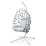RoyalCraft Hanging Egg Chair Outdoor Swing Chair with Stand, Hammock Chair Indoor, Patio Boho Wicker Hanging Chair with Stand 350lbs Capacity for Garden, Balcony, Bedroom, Beige & Gray RoyalCraft