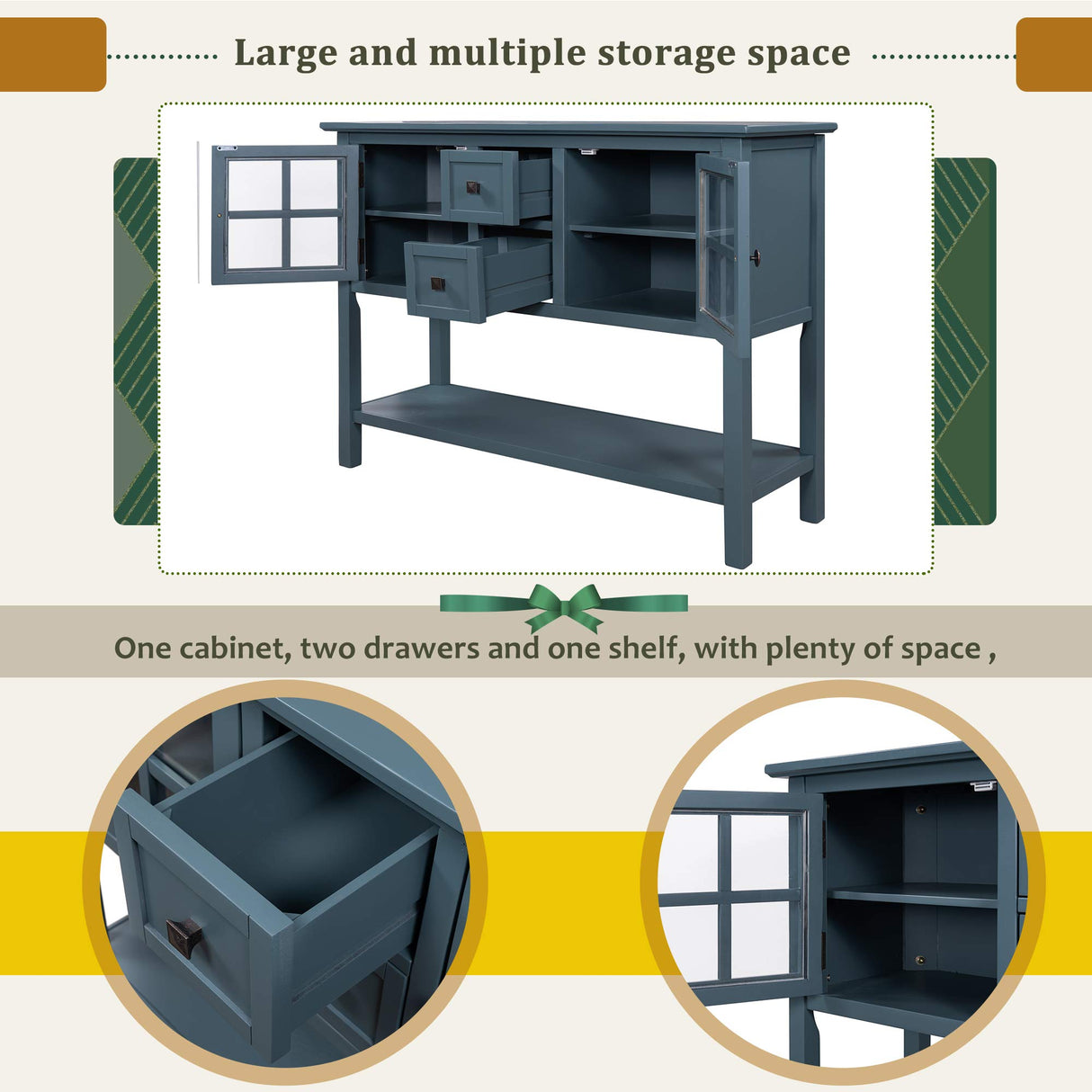 Wood Console Table Sofa Table, 45'' Modern Console Table Sofa Table for Living Room with 2 Drawers, 2 Cabinets and 1 Shelf,Easy to Assemble (Blue) Anwick