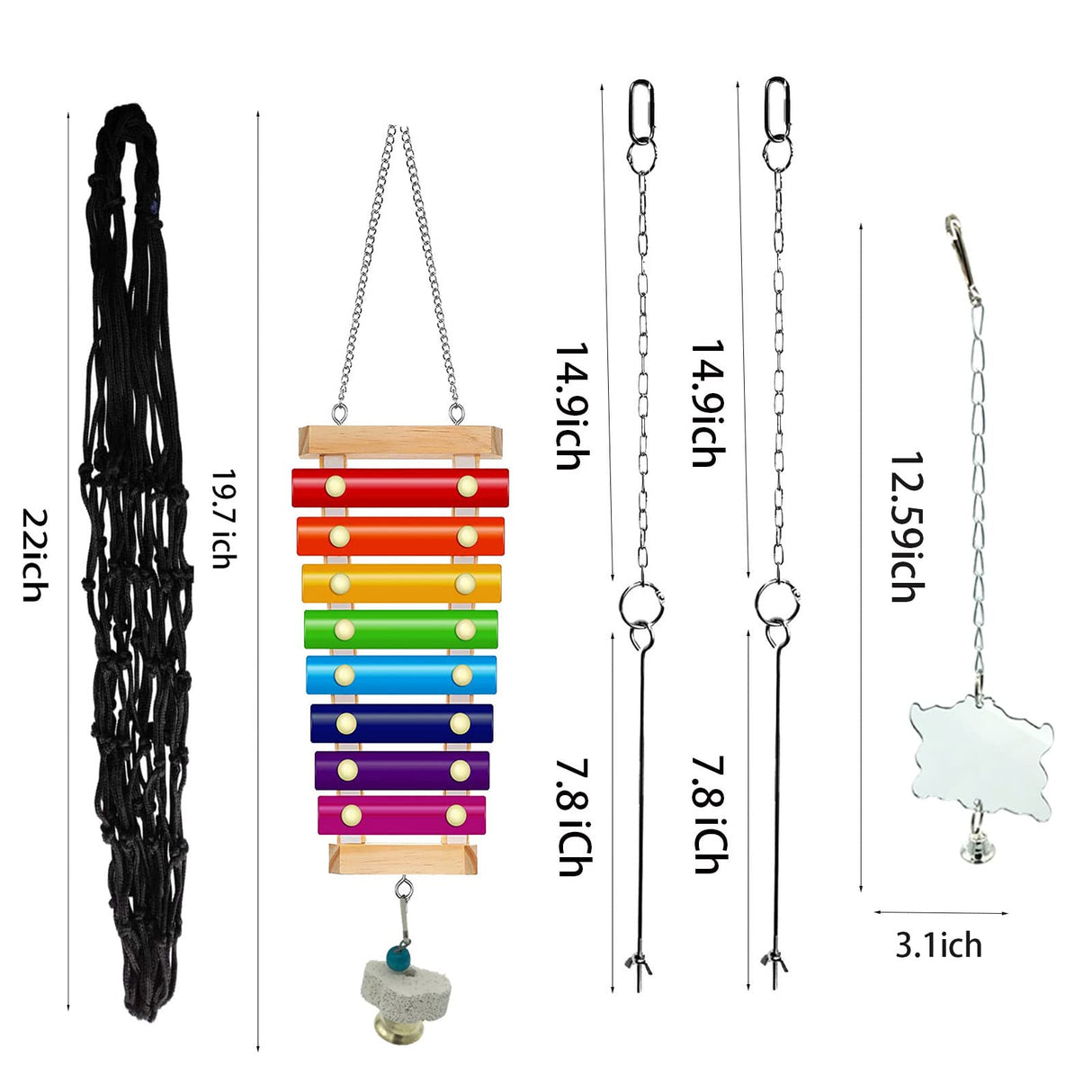 KIEYYRYT 6 Packs Chicken Toys for Coop Accessries, Chicken Swing Toys for Chicken Hens, Chicken Xylophone Toys and Mirror, Vegetable Hanging Feeder, Veggies Skewer KIEYYRYT