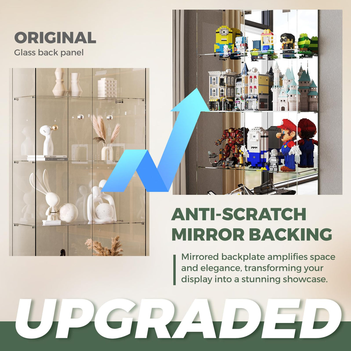 HAMBING Mirrored Glass Display Cabinet with Lock, 4-Shelf Tempered Glass Curio Cabinet with 2 Doors, Collectible Display Showcase for Living Room, Bedroom – Black HAMBING