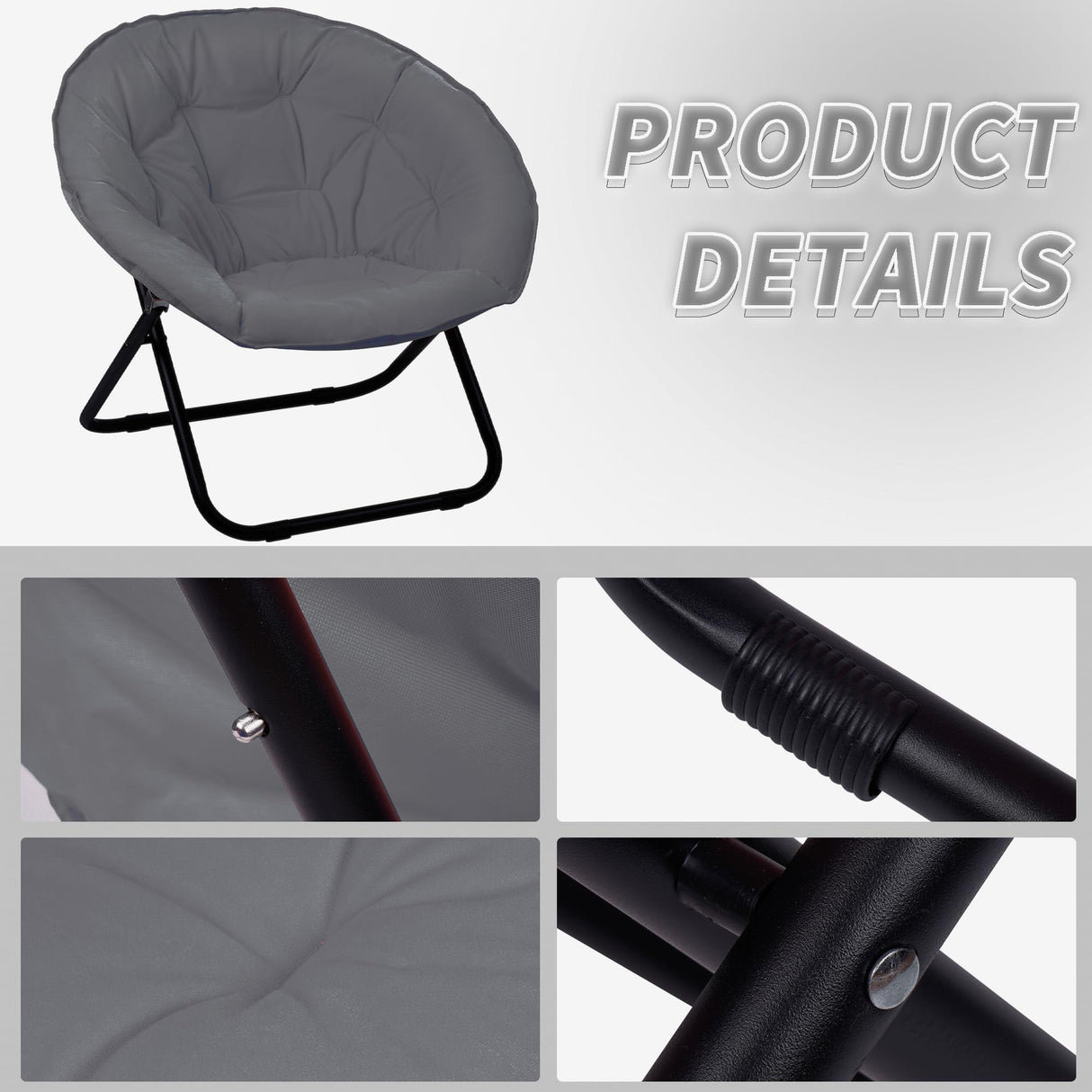 Folding Faux Fur Saucer Chair,Portable Folding Soft Moon Chair for Bedroom, Dorm Rooms, Apartments, Lounging, Garden and Courtyard, Grey Grezone