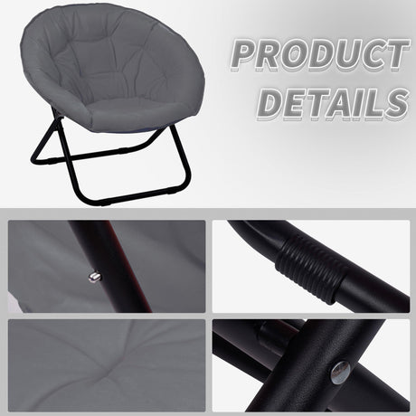 Folding Faux Fur Saucer Chair,Portable Folding Soft Moon Chair for Bedroom, Dorm Rooms, Apartments, Lounging, Garden and Courtyard, Grey Grezone