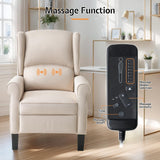 Jocisland Pushback Recliner Chair, Modern Fabric Wingback Armchair with Storage Pockets and Wood Legs, Classic Living Room Single Sofa for Small Spaces, Linen, Beige Jocisland