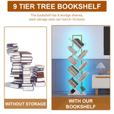 Qupui Bookshelf with LED Lights, 9 Tier Tree Bookshelf, Floor Standing Bookcase, Classical Corner Bookshelf Kids Bookshelf, Tall Bookshelf, White Book Shelf for Bedroom, Living Room, Home Office Qupui