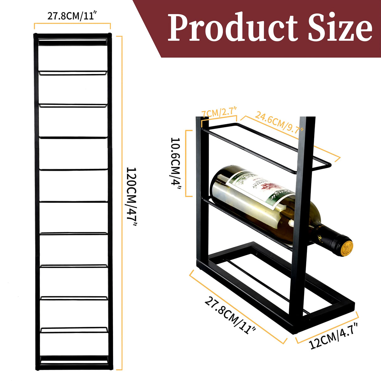 YANGSHUO Wall Mounted Wine Rack: Hanging Wine Wall Rack for 10 Wine Bottles - 4ft Vertival Wine Rack Organizer Wine Storage for Kitchen Wine Cellar Bar YANGSHUO