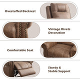 CANMOV Power Recliner Chair for Adults,Faux Leather Electric Reclining Chair with Overstuffed Arm and Back,Classic Power Recliner Single Sofa with Rivet Decoration, USB Port for Living Room,Nut Brown CANMOV