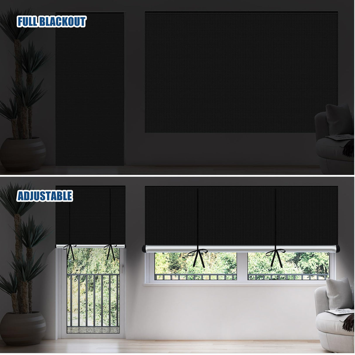 Blackout Roller Shades for Window Adjustable Blackout Blinds with Ties Self Adhesive, UV Protection, Privacy Window Shades Portable No Tools No Drill Blinds for Room Office RV Travel(36''w X 72''h) Fanfanwin