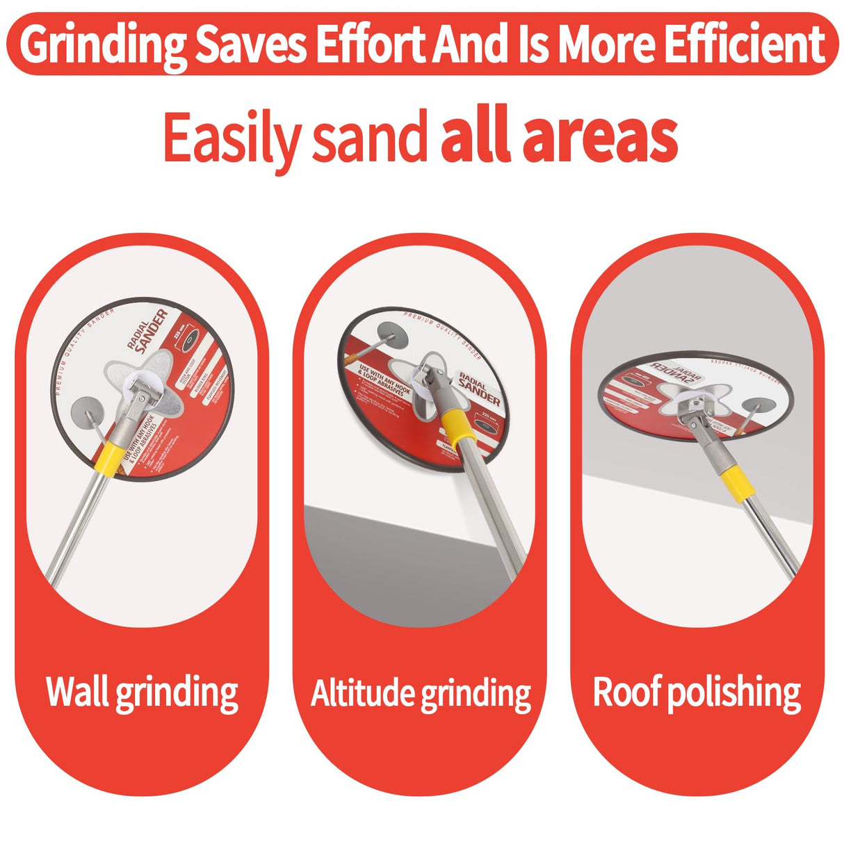 Radial Sander 9 inch,Wall Sander for Painting Prep, Pole Sander for Drywall,360 Degree Rotary Round Circular Hand Sanding Head for Dry Wall and Ceilings+ 25pcs Wall Sanding Discs Poweka