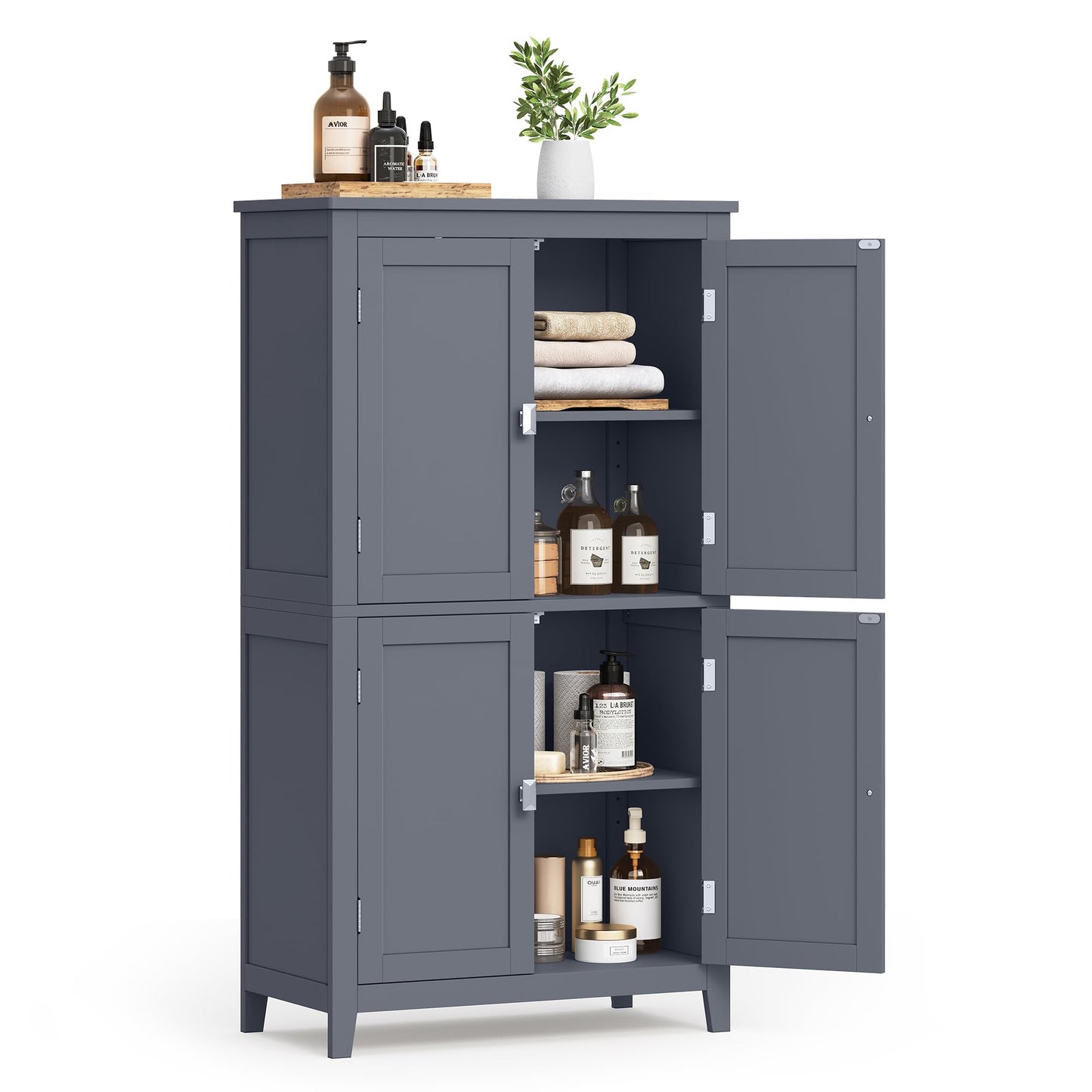 VASAGLE Bathroom Floor Storage Cabinet, Bathroom Storage Unit, Freestanding Cabinet with 4 Doors, Adjustable Shelves, 11.8 x 23.6 x 43.3 Inches, Slate Gray UBBC552G01 - WoodArtSupply