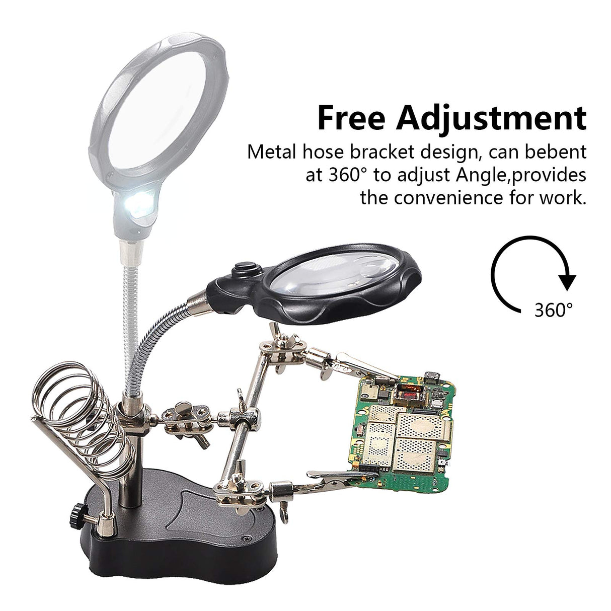 LXIANGN Led Light Helping Hands Soldering Magnifier Station Professional 3.5X 12X Magnifying Glass Stand with Alligator Clips for Soldering, Crafting and Inspecting Micro Objects LXIANGN