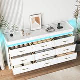 Bvldfamly Wide 9 Drawers Dresser with LED Lights - 63 INCH Modern Wooden Chest of Drawers for Bedroom, Charging Station Storage Organizer Closet for Bedroom, Living Room, White Bvldfamly