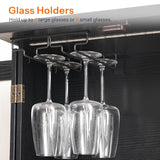 HOOBRO 43" Kitchen Pantry Cabinet, kitchen Storage Cabinet with Power Outlets, Pantry Cabinet with LED Lights and Adjustable Shelf, Pantry Glass Doors Holders, for Kitchen, Dining Room, Black and Gold HOOBRO