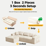 CAMMOO 108” Cloud Sectional Couch in One Box, Compressed Modern Modular Sectional Sofa with Deep Seat, Corduroy Boneless Couches with Chaise, L-Shaped Sofa for Living Room, 4 Storage Pockets(Beige) CAMMOO