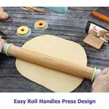 Geesta Adjustable Wood Rolling Pin with 5 Thickness Rings, Precise Dough Roller Handle Press Design with Measurement Guide for Baking Fondant, Pie Crust, Cookie, Pastry - Baking Essential Geesta