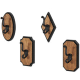 Deco 79 Wooden Vintage Inspired Wall Hook with Black Beaded Frames and Varying Geometric Shapes, Set of 4 4" W, 7" H, Brown Deco 79