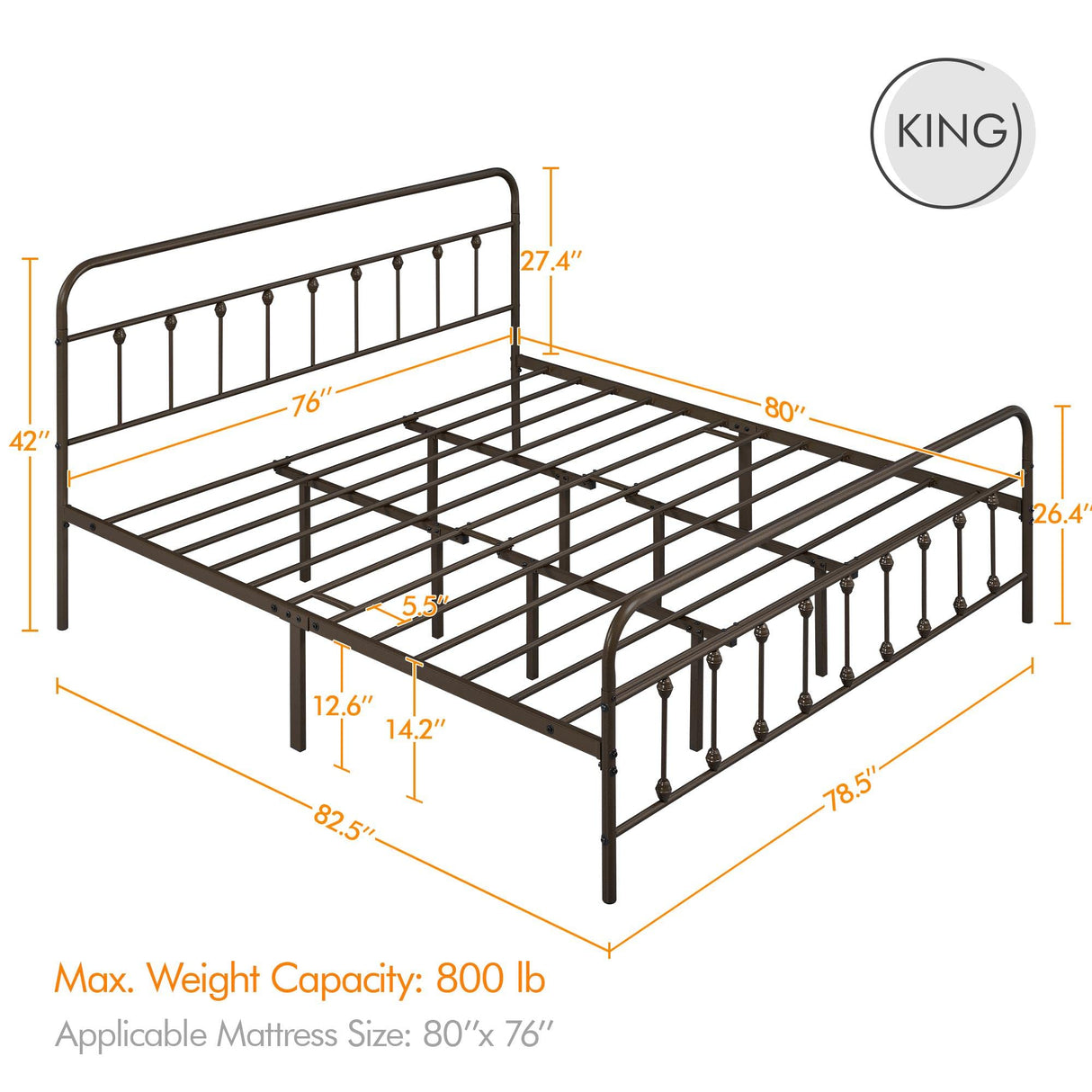 Yaheetech Classic Metal Platform Bed Frame Mattress Foundation with Victorian Style Iron-Art Headboard/Footboard/Under Bed Storage/No Box Spring Needed/King Size Bronze Yaheetech