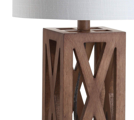 JONATHAN Y JYL1062A Stewart 21.5" Wood LED Table Lamp Industrial French Country Rustic Bedside Desk Nightstand Lamp for Bedroom Living Room Office College Bookcase LED Bulb Included, Brown JONATHAN Y