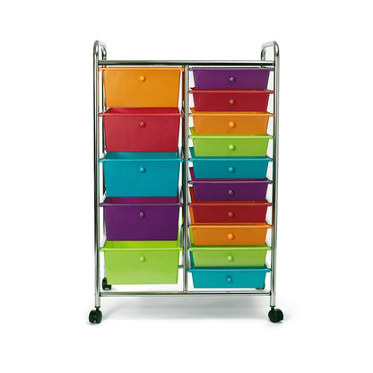 Seville Classics Rolling Utility Organizer Storage Cart for Home Office, School, Classroom, Scrapbook, Hobby, Craft, 15 Drawer, Multicolor (Pearlized) - WoodArtSupply