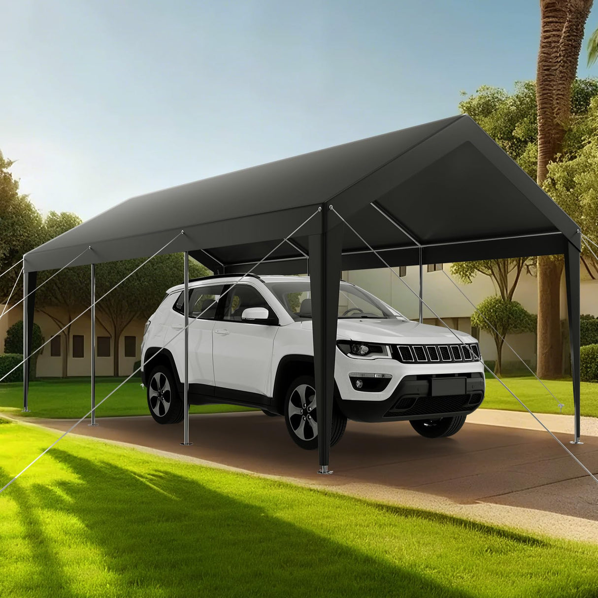 VEVOR Carport, 10 x 20 FT Outdoor Car Canopy, Potable Carport, Heavy Duty Galvanized Car Shelter, UV-Resistant & Water-Resistant, All-Season Protection, Storage Shed for Car Boat Motorcycle Grey VEVOR