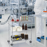 VEVOR Kitchen Utility Cart, 3 Tiers, Wire Rolling Cart with 661 LBS Capacity, Steel Service Cart on Wheels, Metal Storage Trolley with 80 mm Deep Basket Curved Handle 6 Hooks, NSF Listed VEVOR