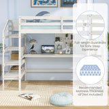 Giantex Twin Loft Bed with Desk & Storage Stairs - Solid Wood High Bed for Kids & Teens - White Giantex