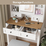 ARTETHYS Vanity Desk with Slide Mirror and Lights Farmhouse Makeup Vanity Set with Chair Small Dressing Table with Drawer for Bedroom, White and Brown ARTETHYS