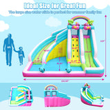Inflatable Water Slide, 6 in 1 Blow Up Water Park Aged 3-12, Flamingo Style Water Bounce House with Double Long Slides, Splash Pool, 580W Blower Waterslide for Kids and Adults Backyard HEMOPOW