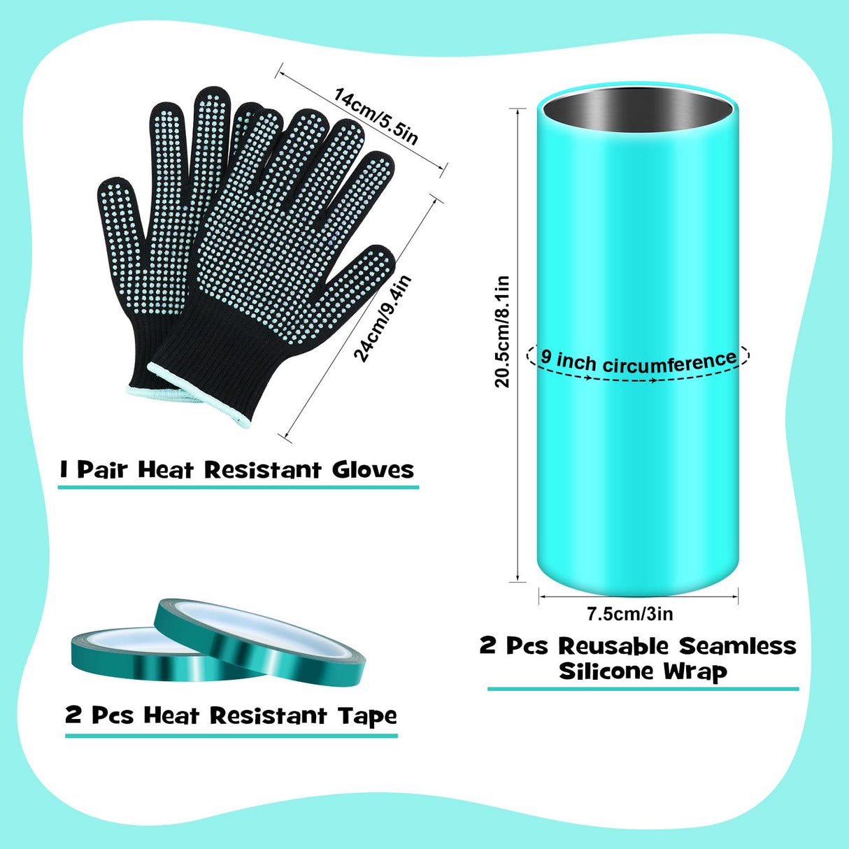 Hysagtek 2 x Sublimation Silicone Wraps for Tumblers 20oz Seamless Sublimation, Silicone Tumbler Wraps, Silicone Sleeves for Sublimation, with Gloves, Heat Tape for Sublimation Tumbler Heat Press Hysagtek