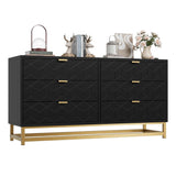 Dresser for Bedroom, 53.5" Large Dresser Organizer, 6 Drawer with Golden Metal Handle and Legs, Modern Chest of Drawers, Black Dressers with Drawers for Closet, Hallway, Living Room, Entryway GAOMON