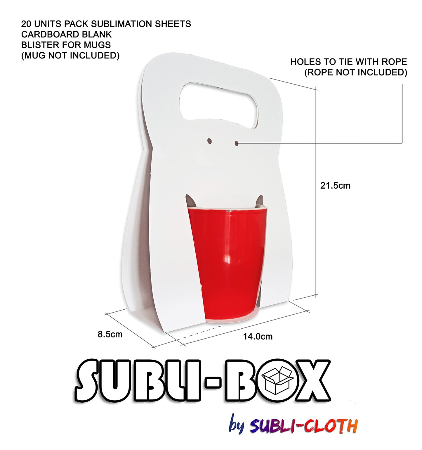 Subli-Box Cardboard Sublimation Blister for Mugs Pack 20 Units by Subli-Cloth Design