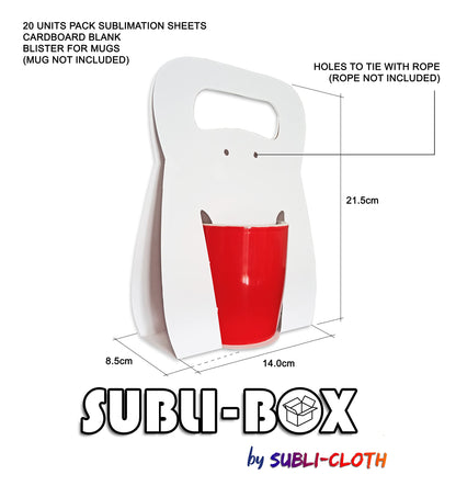 Subli-Box Cardboard Sublimation Blister for Mugs Pack 20 Units by Subli-Cloth Design