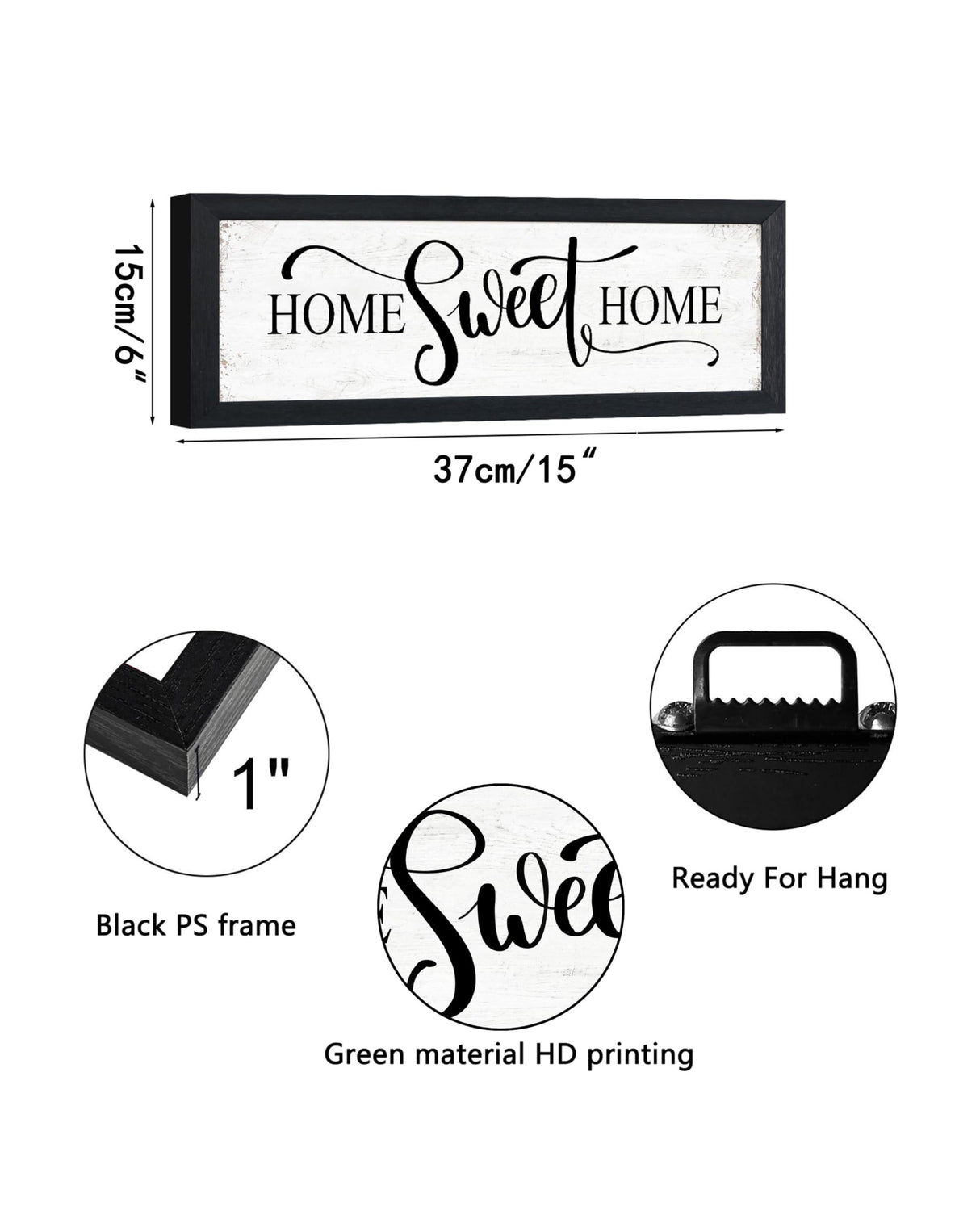 Home Sweet Home Sign Wall Decor: Rustic Art for Bedroom Wall Decor Above Bed Modern Farmhouse Country Wall Signs Master Bedroom Signs Framed Family Plaques Home Decorative 6" x 14.5" HLJ ART