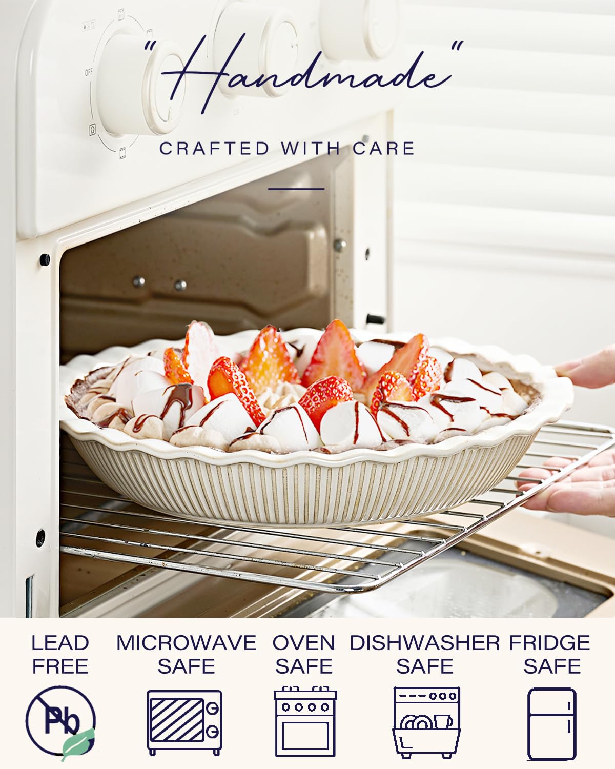 getstar Ceramic Pie Pan Set of 2, 9 inch Pie Dish for Baking, Non-Stick, Oven & Dishwasher Safe, Farmhouse Decor Quiche Baking Dish, Pie Plate, Deep Dish Pie Pan (Embossed Stripes+Dots) getstar