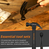 DEKOPRO 218-Piece General Household Hand Tool kit, Professional Auto Repair Tool Set for Homeowner, General Household Hand Tool Set with Plier, Screwdriver Set, Socket Set, with Portable Storage Case DEKOPRO