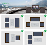 PORWEY Patio Outdoor Furniture 4 Pieces Sectional Sofa Set Balcony Furniture Wicker Rattan Chairs with Table and Loveseat for Garden, Porch, Backyard, Brown Wicker/Blue Cushion PORWEY